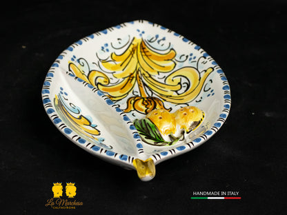 Piatto Antipastiera Ceramica di Caltagirone foglia limone decorato