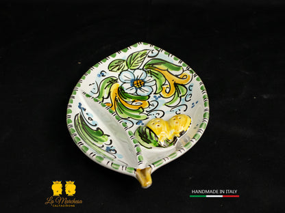 Piatto Antipastiera Ceramica di Caltagirone foglia limone decorato