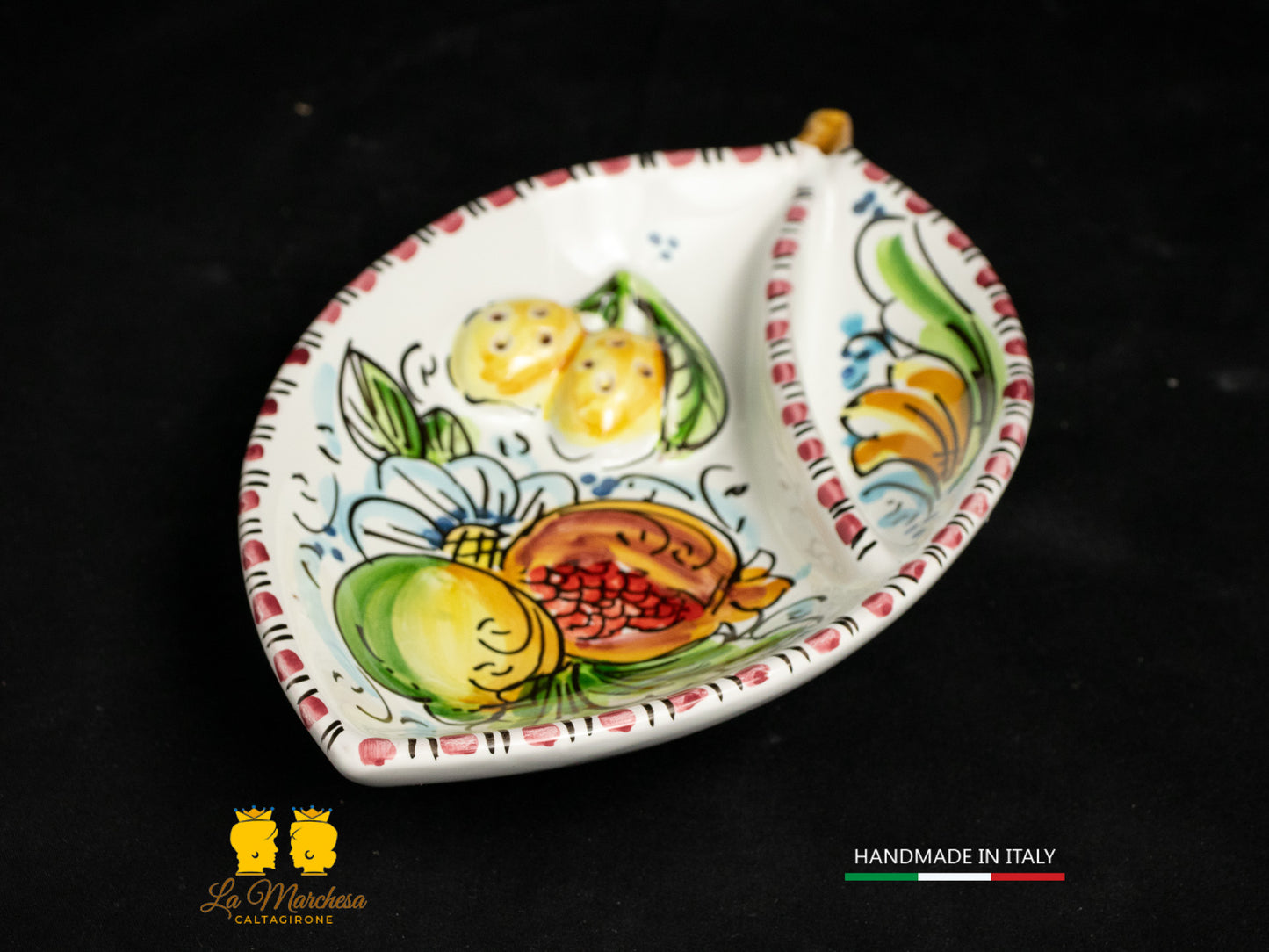 Piatto Antipastiera Ceramica di Caltagirone foglia limone decorato