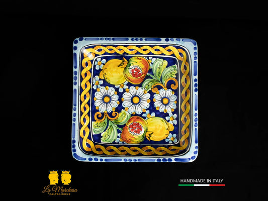 Piatto Svuotatasche ingresso Ceramica di Caltagirone Limoni Blu