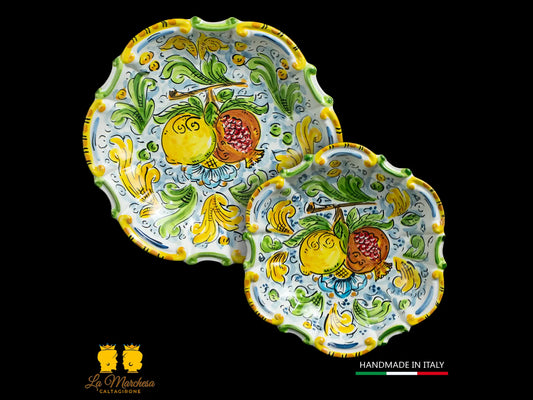 Piattino Ceramica di Caltagirone Frutta ornato barocco - Varie Misure