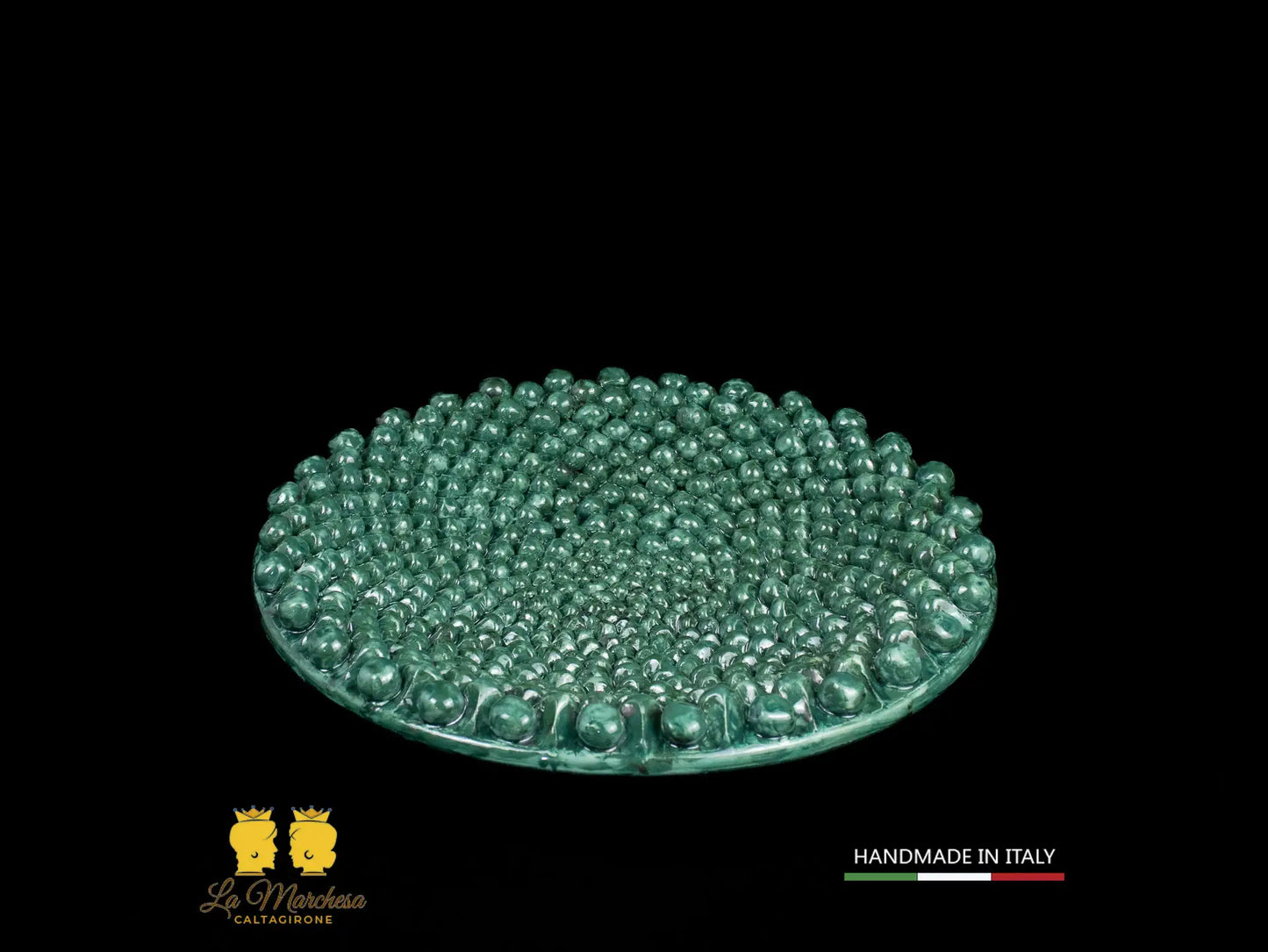 Piatto Centrotavola Ceramica di Caltagirone chicchi pigna verde rame 31cm