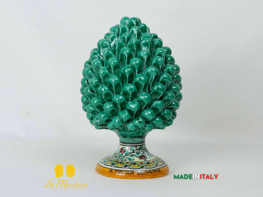 Pigna Siciliana in Ceramica di Caltagirone 26cm verde rame