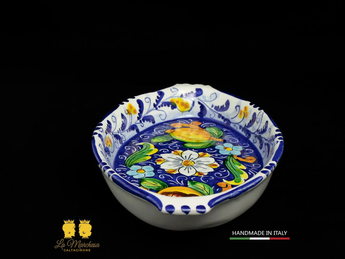 Pirofila in Ceramica di Caltagirone blu cobalto limoni 29cm