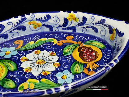 Pirofila in Ceramica di Caltagirone blu cobalto limoni 29cm