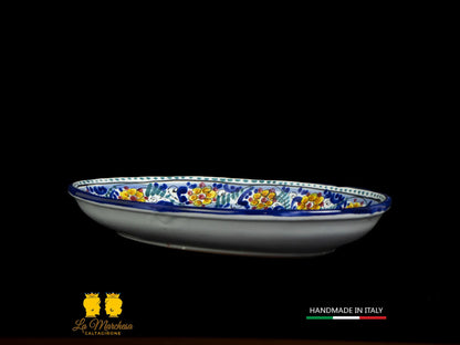 Vassoio ovale Pirofila in Ceramica di Caltagirone blu cobalto limoni 41cm