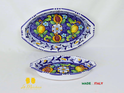 Pirofila in Ceramica di Caltagirone blu cobalto limoni - Diverse misure