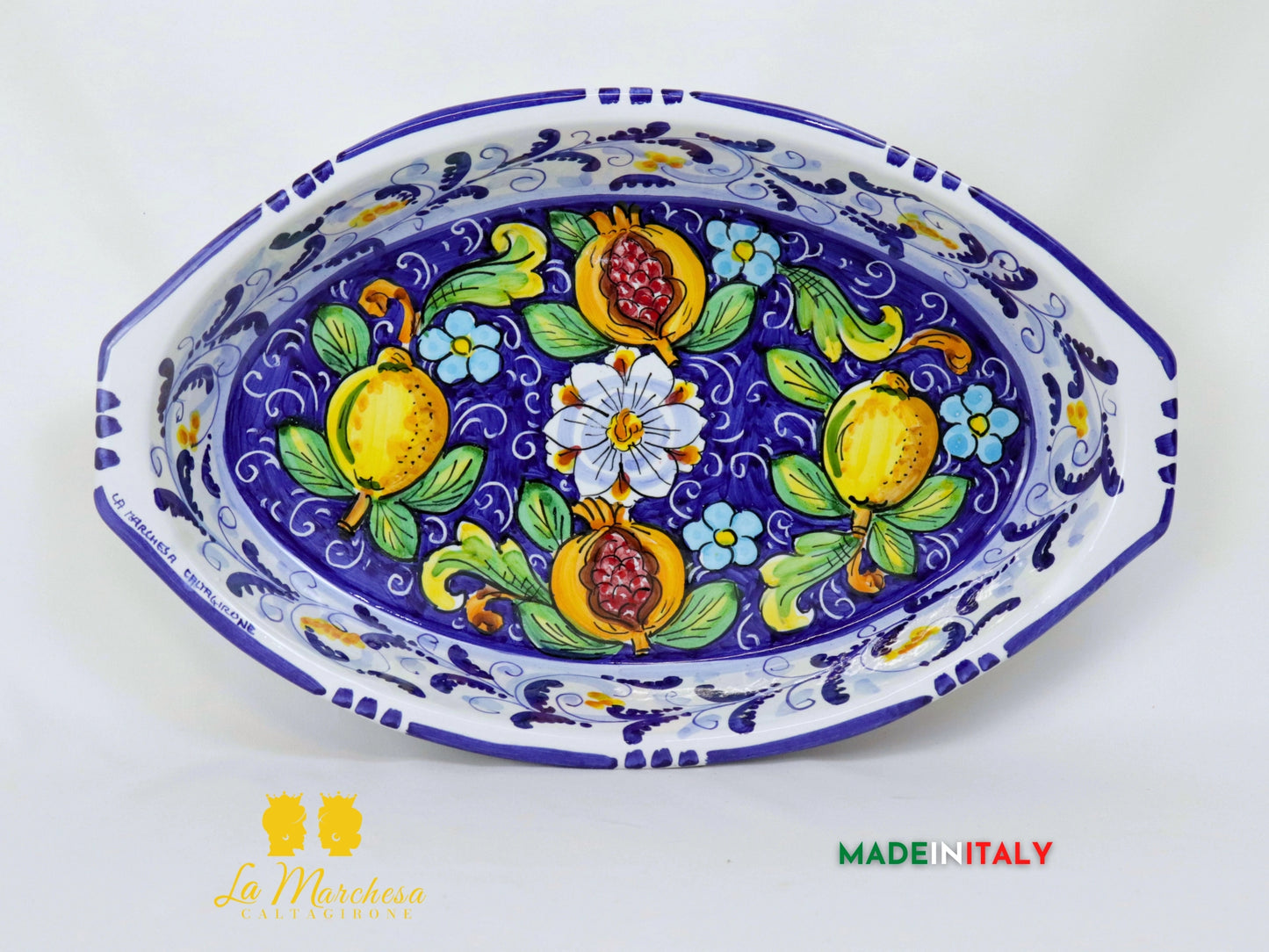 Pirofila in Ceramica di Caltagirone blu cobalto limoni - Diverse misure