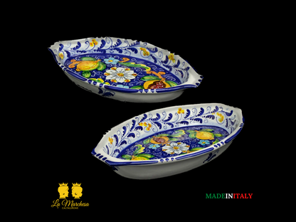 Pirofila in Ceramica di Caltagirone blu cobalto limoni - Diverse misure