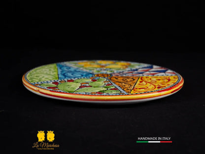 Tagliere rotondo in Ceramica di Caltagirone decorato Siciliano 21cm