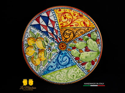 Tagliere rotondo in Ceramica di Caltagirone decorato Siciliano 21cm