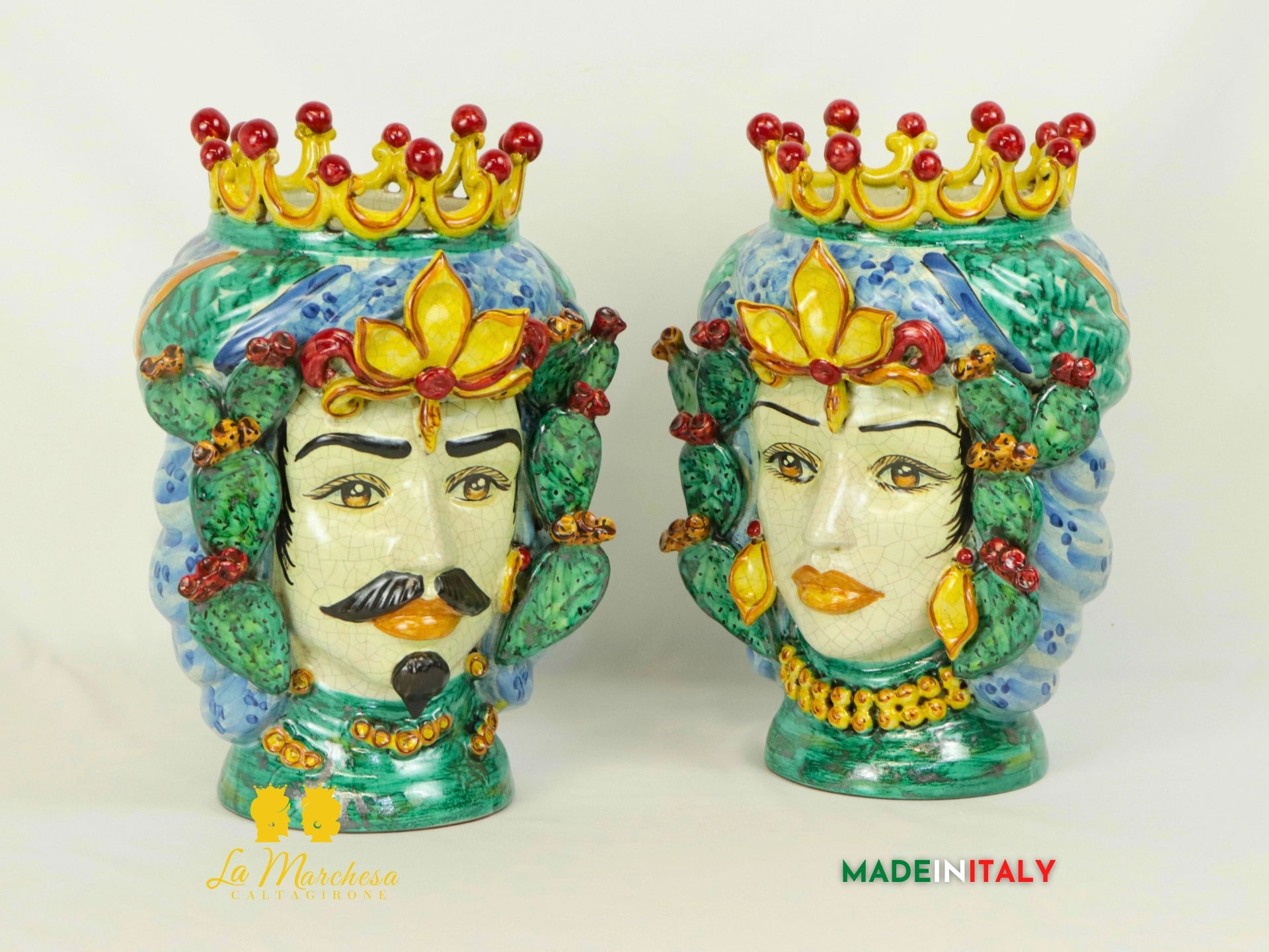 Teste di Moro in Ceramica di Caltagirone Fichi D'india H31