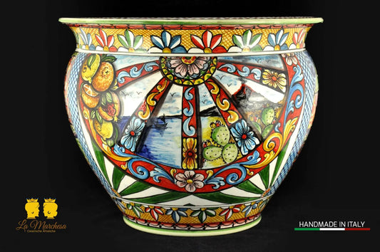 Vaso Portavaso in Ceramica di Caltagirone Carretto Sicilia 50cm