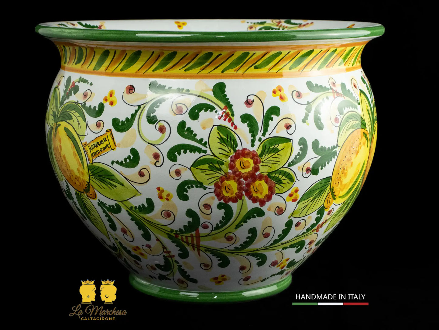 Portavaso Vaso in Ceramica di Caltagirone 600 verde limoni L42