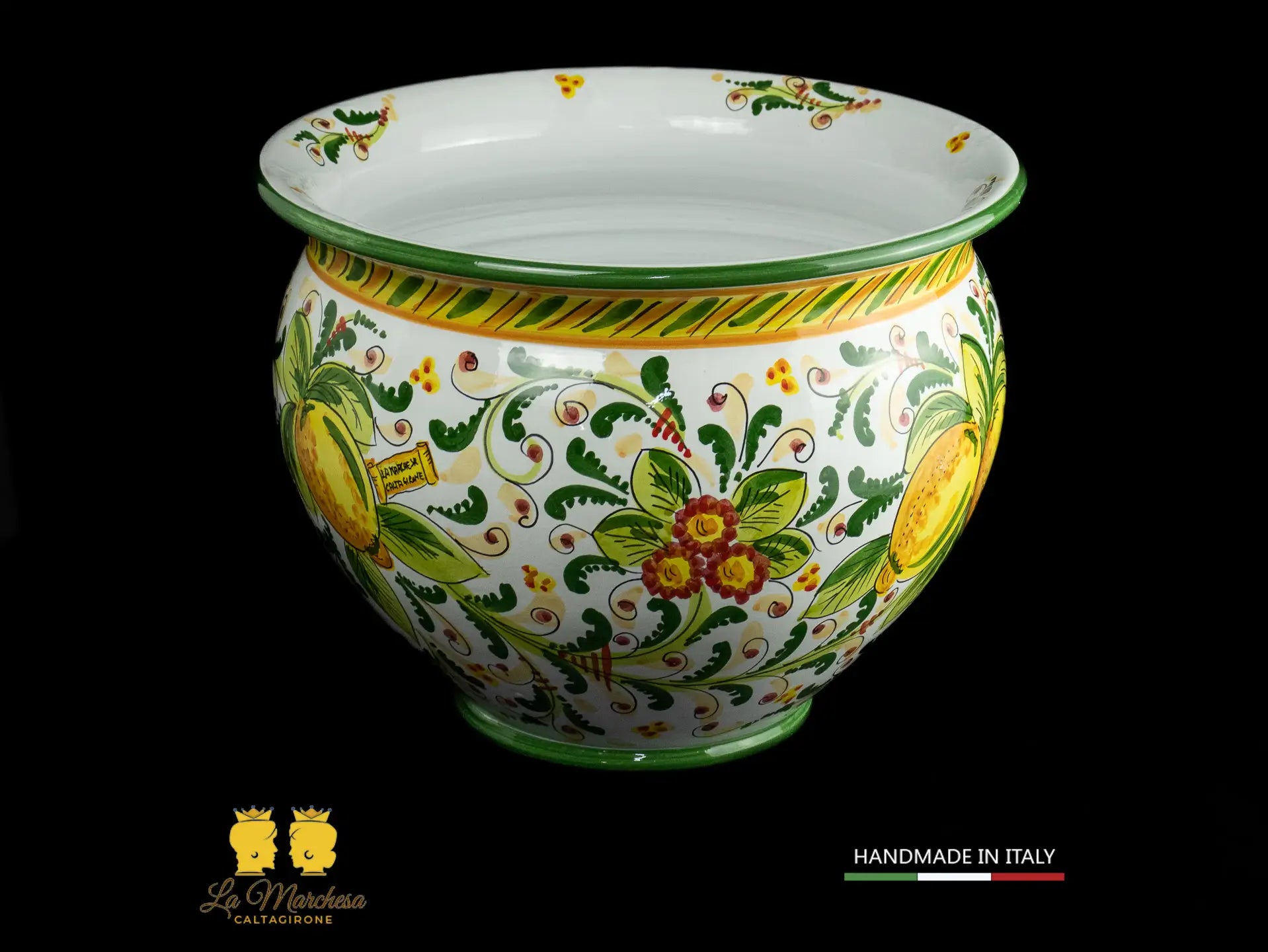 Portavaso Vaso in Ceramica di Caltagirone 600 verde limoni L42