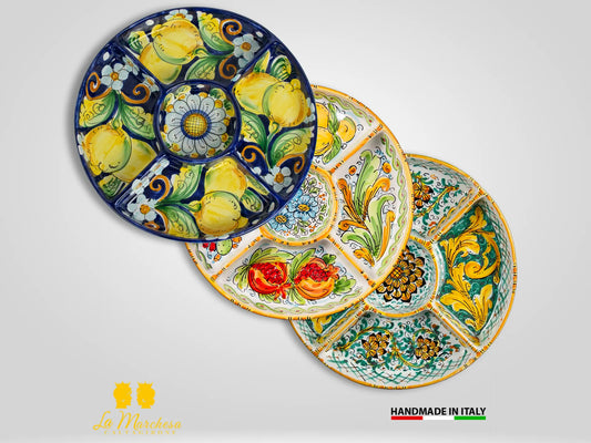 Antipastiera Ceramica di Caltagirone tonda 5 scomparti - Vari Modelli