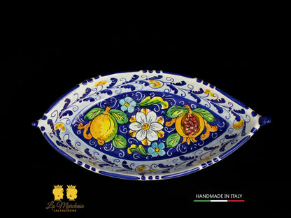 Pirofila Barca in Ceramica di Caltagirone blu cobalto limoni 31cm