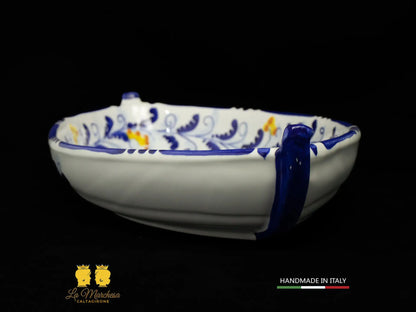 Pirofila Barca in Ceramica di Caltagirone blu cobalto limoni 40cm