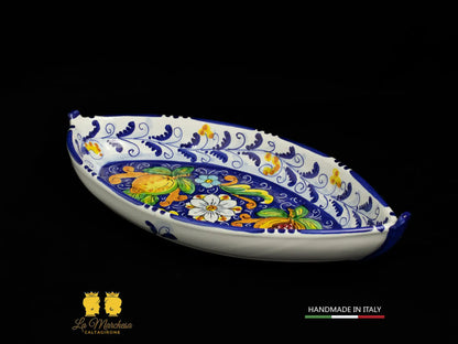 Pirofila in Ceramica di Caltagirone Barca blu cobalto limoni - Diverse misure