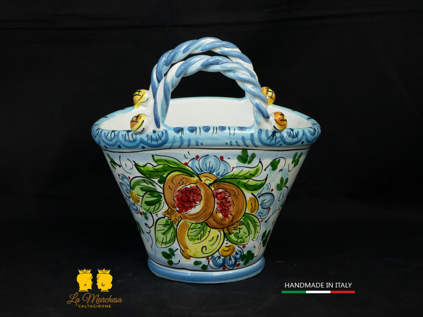 Vaso Coffa Siciliana portavaso Ceramica di Caltagirone celeste 22cm