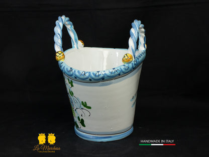 Vaso Coffa Siciliana portavaso Ceramica di Caltagirone celeste 22cm