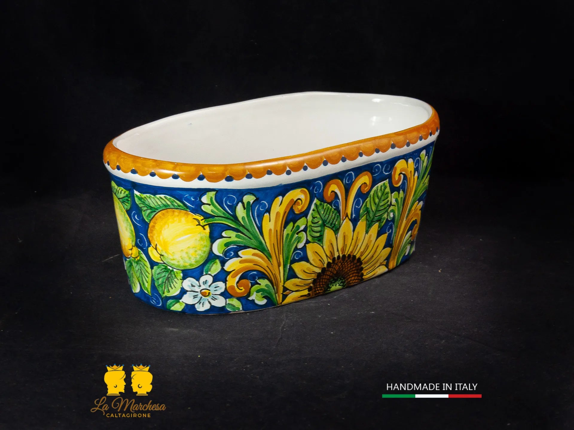 Fioriera da esterno in Ceramica di Caltagirone ovale 32cm - Decorazioni Assortite