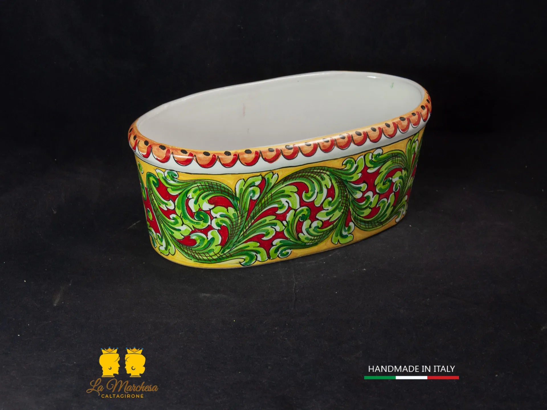 Fioriera da esterno in Ceramica di Caltagirone ovale 32cm - Decorazioni Assortite