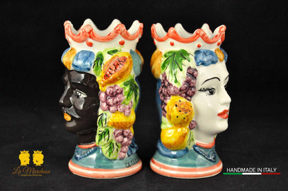 Teste di Moro in Ceramica di Caltagirone Corona e Frutta H14 - Vari Modelli