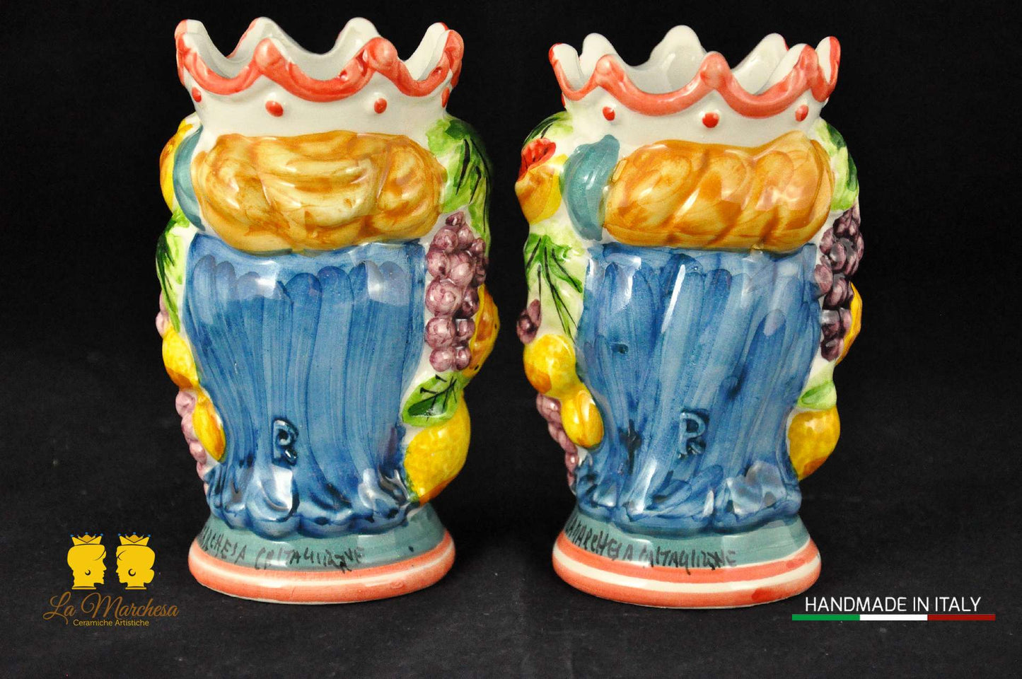 Teste di Moro in Ceramica di Caltagirone Corona e Frutta H14 - Vari Modelli